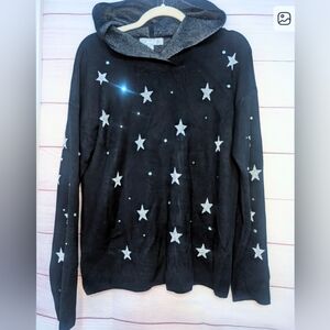 Nwot MARLED knit 🧶 Star 🌟 🌟 Print Hooded Sweater With Bling Size Large